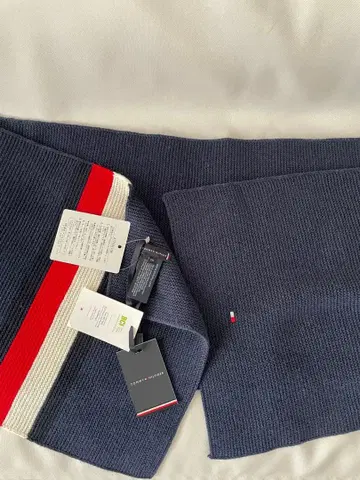 타미힐피거 네이비 면캐시미어 혼방 니트 머플러