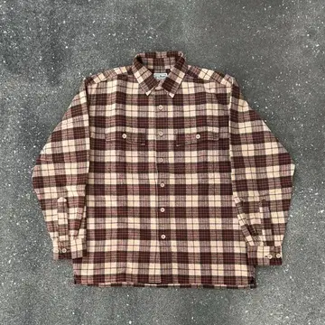 LLbean 플란넬 셔츠 브라운 체크 무늬 L 사이즈 구제 의류