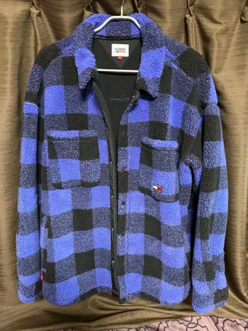 TOMMY JEANS XL 플리스 자켓 파랑 검정 체크