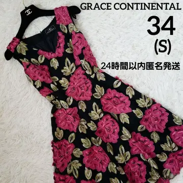 GRACE CONTINENTAL 배색 로즈 레이스 원피스 드레스 S 장미