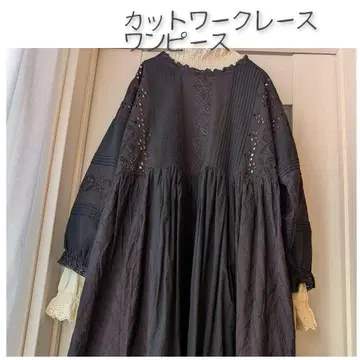 컷워크 레이스 원피스 블랙 택 포함 면 100% 사만사 모스모스