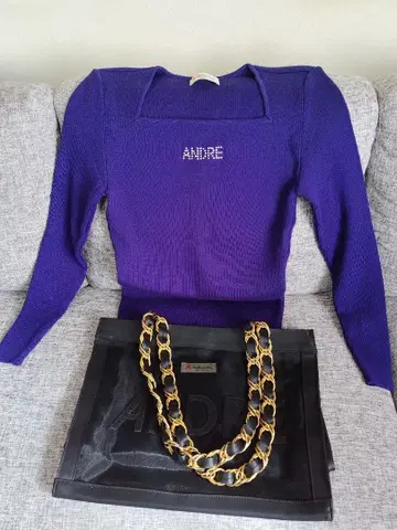 ANDRE LUCIANO 보라색 스퀘어 넥 니트 체인 메쉬 백