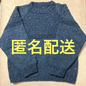 다크 블루 손뜨개질 핸드메이드 모 100% 크루넥 니트 당일 배송