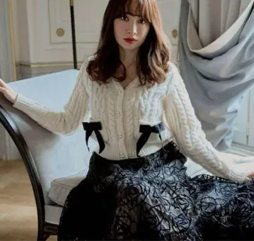 herlipto Double Bow Cable Knit Cardigan