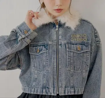 chico 퍼 탈부착 가슴 로고 숏 기장 블루종 chico 블루종