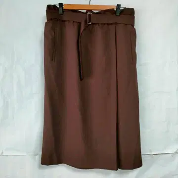여성용 무릎 기장 타이트 스커트 무지 벨트 있음 브라운 사이즈 46