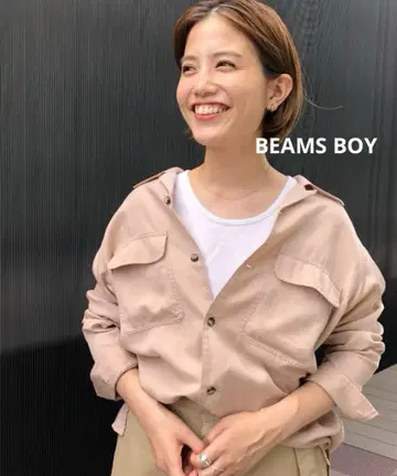BEAMS BOY 텐셀 오픈 카라 롱 슬리브 셔츠