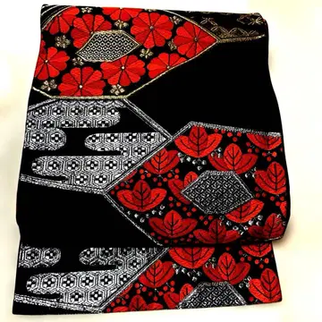 화려한 꽃무늬 후쿠로 오비 검정 빨강 금