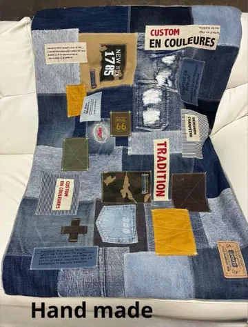 72. 데님 리메이크 담요 (벨트 포함) 무릎 담요 따뜻한 퍼 사용