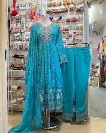 터콰이즈 자수 앙상블 세트