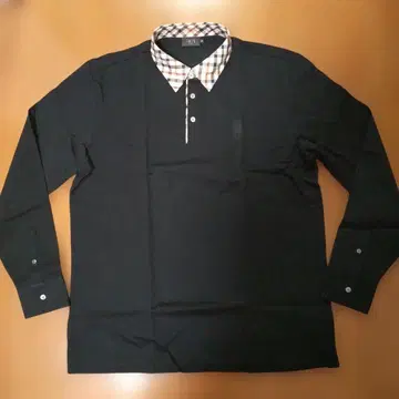 DAKS London 새상품 닥스 긴팔 체크 옷깃 피케 셔츠 블랙 2XL