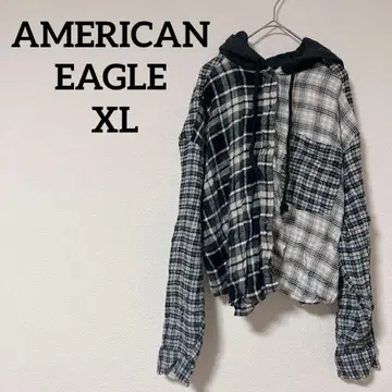 레어 AMERICAN EAGLE [ XL ] 체크 무늬 후드 부착 셔츠