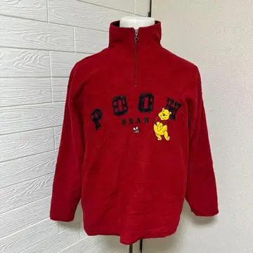 POOH BEAR 하프 지퍼 플리스 빨간색