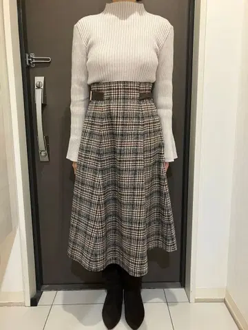 Noela 체크 무늬 하이웨스트 롱 스커트