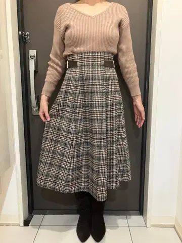 Noela 체크 무늬 하이웨스트 롱 스커트