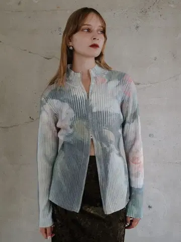 MARTE sahara Art Print Rib Zip Knit