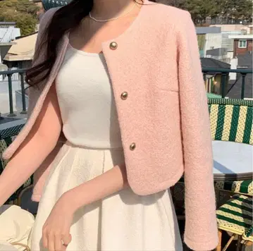 SONA 노카라 자켓 세미 크롭 핑크