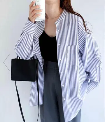 택 포함 미사용 새상품 앤도미 스트라이프 셔츠 L 그레이 스트라이프