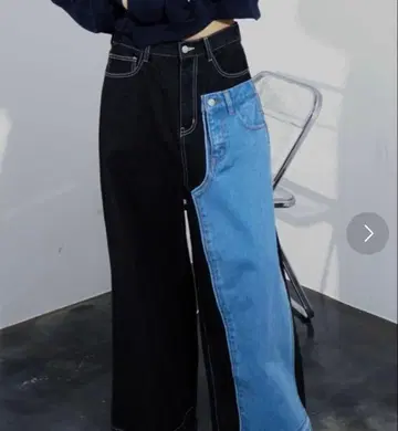 바이컬러 데님 와이드 팬츠