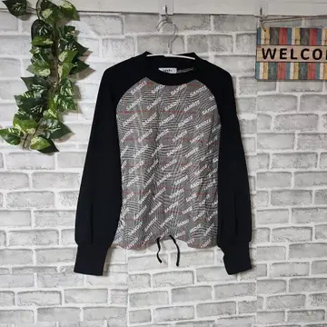 Sandie 체크 로고 모크넥 긴팔 티셔츠, 그레이,