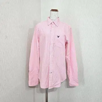 AMERICAN EAGLE 슬림핏 핑크 스트라이프 셔츠 ( XS ) 긴팔