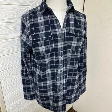 Google 체크 무늬 긴팔 셔츠 네이비/그레이