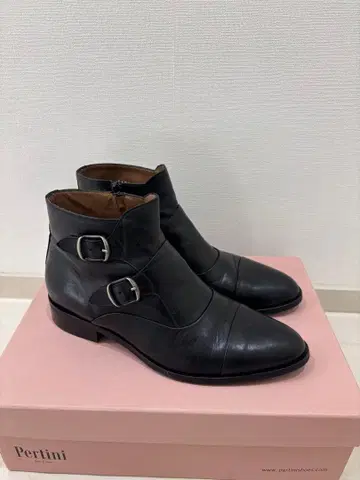 [ 새상품급 ] Pertini 블랙 가죽 부츠 더블 버클