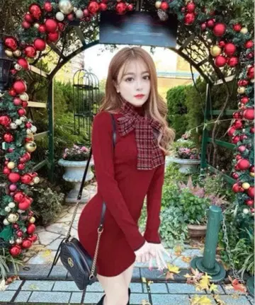 michellMacaron 체크 리본 니트 원피스