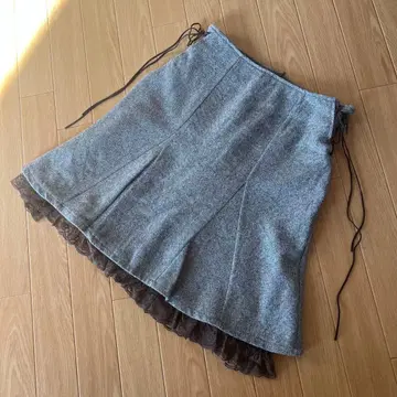 리즈리사 레이스업 리본 레이스 플리츠 플레어 스커트 울 혼방