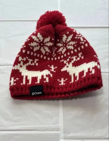 Chaos 빨간색 니트 모자 사슴 패턴