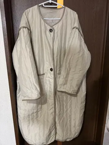 오버 사이즈 aqua 베이지 퀼팅 롱 자켓