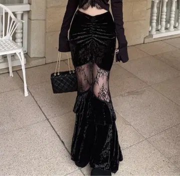 벨로아 레이스 디자인 티어드 롱 스커트