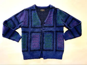 BEAMS플러스 모헤어 혼방 체크 무늬 가디건