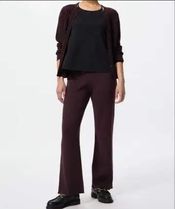 유니클로 워셔블 니트 리브 팬츠 XL 와인