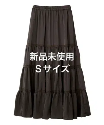 미사용 새상품 완판 코코딜 레이스 절개 티어드 새틴 스커트 차콜