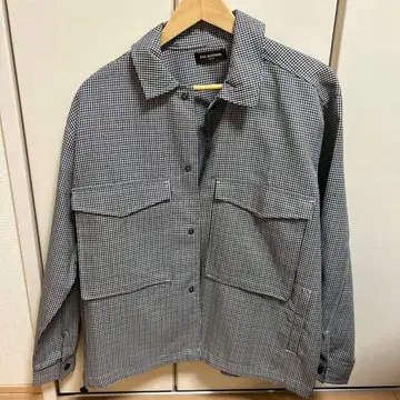 체크 무늬 캐주얼 자켓 드로 코드 부착