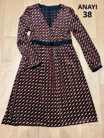 ANAYI 원피스 38 레트로 패턴 빨간색 블랙