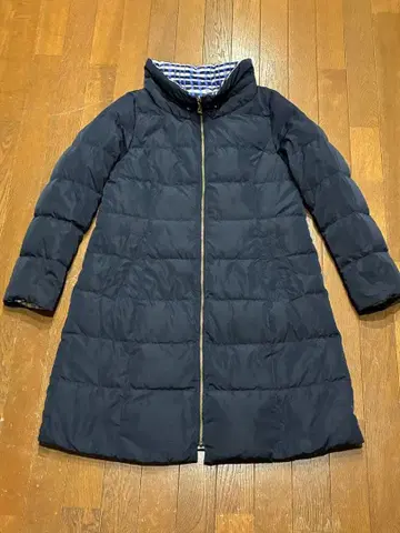 리버서블 다운 코트 네이비 파랑 격자 무늬