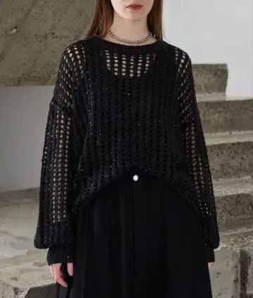 seyto 세이토 오픈워크 스팽글 니트 블랙 사이즈 3