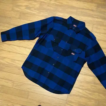 Dickies 파랑 블랙 체크 플란넬 셔츠 긴팔