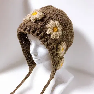 핸드메이드 꽃 보닛 귀도리 니트 모자 발라클라바 후드 모자 y2k
