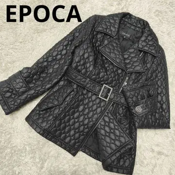EPOCA 퀼팅 충전솜 자켓 코트 양가죽 벨트 블랙 40 L