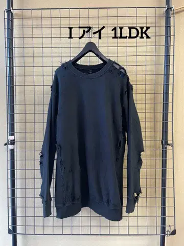 I 아이 1LDK 데미지 가공 크루넥 스웨트 셔츠 블랙