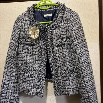 노카라 트위드 자켓 네이비