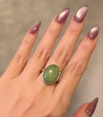 아쉬페 프랑스 실버 컬러 그린 오벌 스톤 반지 15호