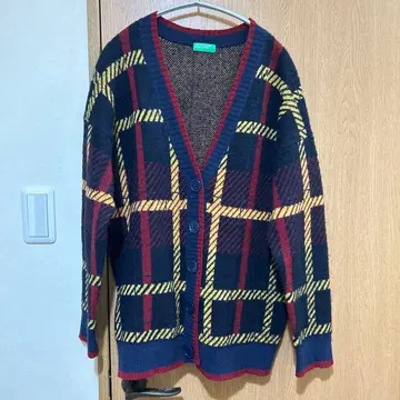 베네통 니트 가디건 체크
