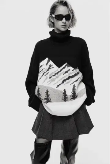 터틀넥 자카드 니트 스웨터 L 사이즈 마운틴