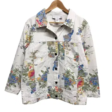 90s Susan Graver/플로럴/데님 자켓/꽃무늬/화이트/빅