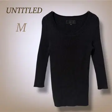언타이틀 라메 리브 니트 7부 소매 신축 고급 슬림 블랙 여성용