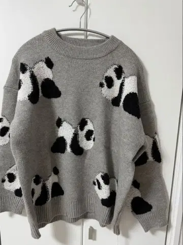 CAWAII 팬더 무늬 그레이 스웨터 프리 사이즈